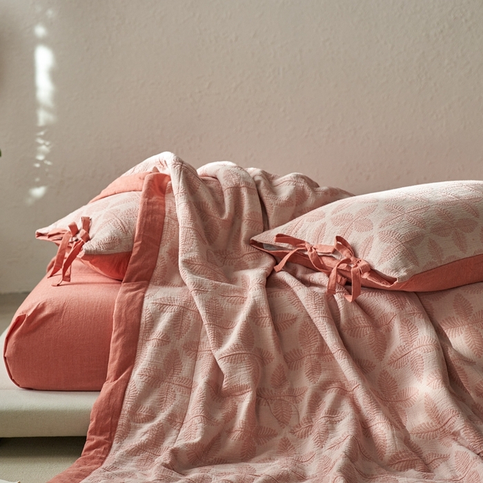 91家纺网 家纺一手货源 找家纺 安莱生活 2024新款双层纱色织提花四叶草夏被及夏被四件套系列 四叶草-橘