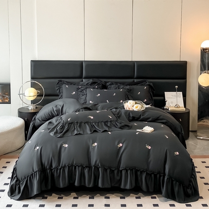 91家纺网 家纺一手货源 找家纺 绒掌柜2025新款水洗天丝真丝冰丝四件套（品质级有买家秀）—花影仙踪系列 花影仙踪-花季黑