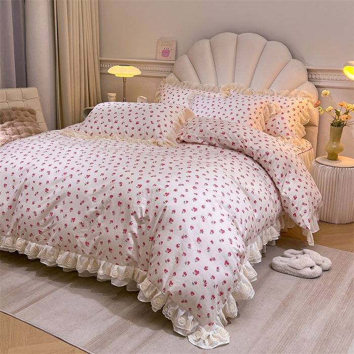 91家纺网 家纺一手货源 找家纺 恒爱家纺 2024新款梦幻情缘全棉公主风四件套 樱花雨