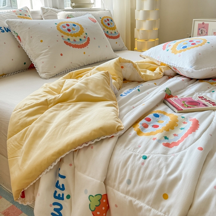 91家纺网 家纺一手货源 找家纺 慕尚家纺2025新款双层纱水洗夏被子被芯 可口蛋糕