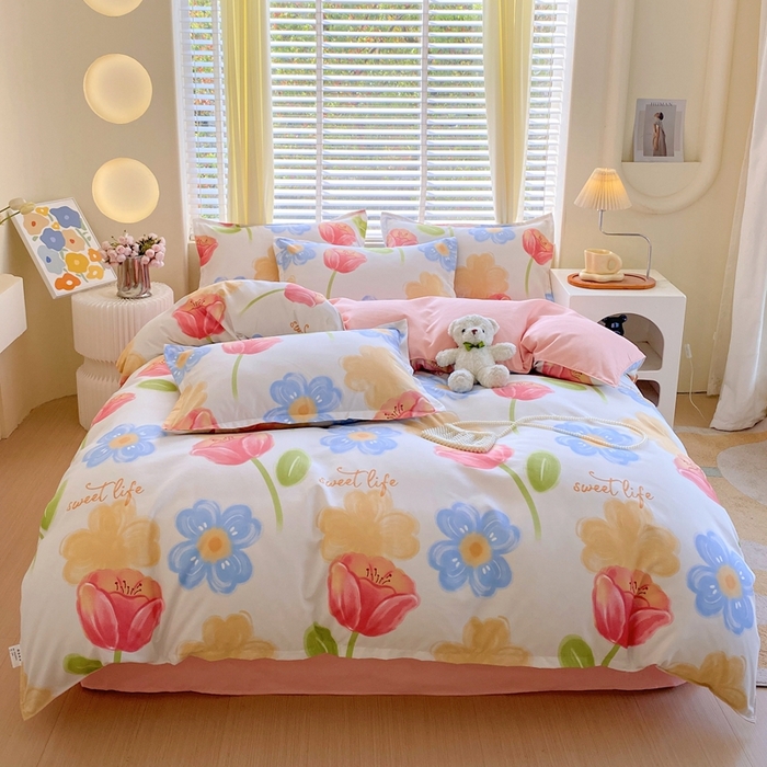 91家纺网 家纺一手货源 找家纺 金丝兔 2025新款植物羊绒加厚磨毛印花四件套直播热款全年供货量大可送 海盐白茶