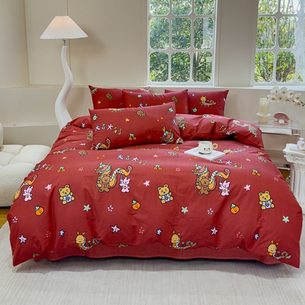 感遇 2024新款全棉印花四件套 小熊舞龙