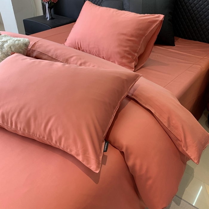 91家纺网 家纺一手货源 找家纺 莱豫家纺 2024新款80支莱赛尔天丝纯色双拼四件套 西部风情橘