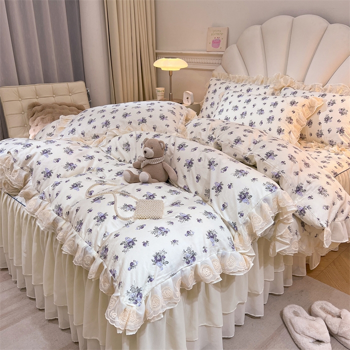 91家纺网 家纺一手货源 找家纺 恒爱家纺 2024新款梦幻情缘全棉公主风四件套 小苍兰