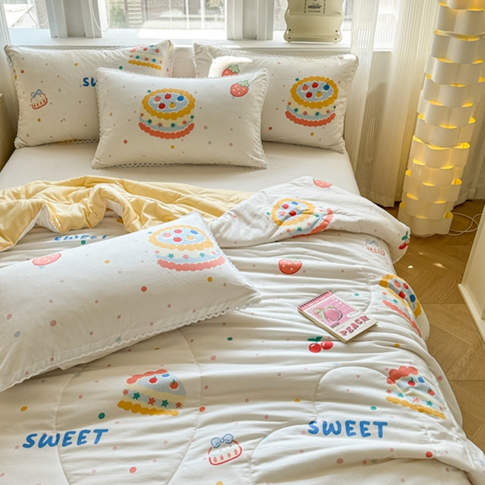 91家纺网 家纺一手货源 找家纺 慕尚家纺2025新款双层纱水洗夏被子被芯 可口蛋糕