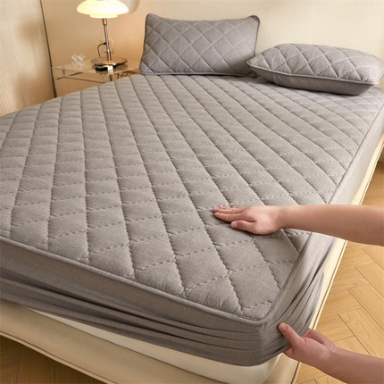 居眠 2024新款全棉色织纯色夹棉床笠 浅灰青年