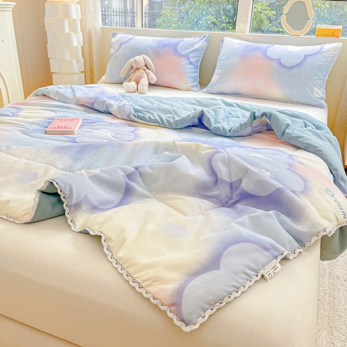 91家纺网 家纺一手货源 找家纺 慕尚家纺2025新款双层纱水洗夏被子被芯 梦花园