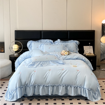 91家纺网 家纺一手货源 找家纺 绒掌柜2025新款水洗天丝真丝冰丝四件套（品质级有买家秀）—花影仙踪系列 花影仙踪-繁星蓝