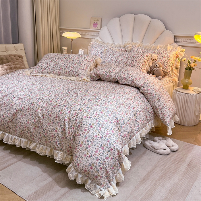 91家纺网 家纺一手货源 找家纺 恒爱家纺 2024新款梦幻情缘全棉公主风四件套 春花秋月