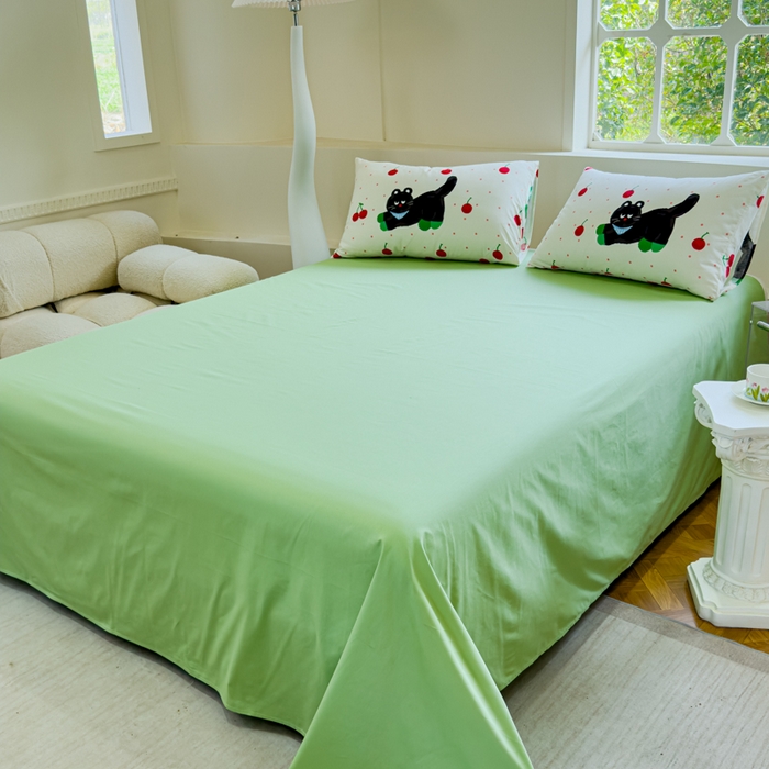 91家纺网 家纺一手货源 找家纺 感遇 2024新款全棉印花四件套 樱桃猫咪