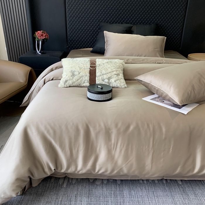 91家纺网 家纺一手货源 找家纺 莱豫家纺 2024新款80支莱赛尔天丝纯色双拼四件套 漫步云端棕