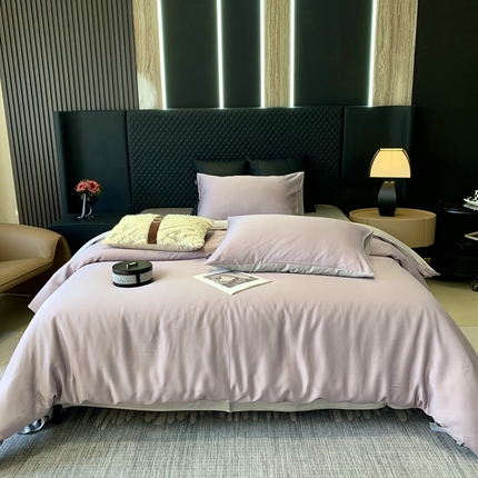 91家纺网 家纺一手货源 找家纺 莱豫家纺 2024新款80支莱赛尔天丝纯色双拼四件套 奶油香芋紫