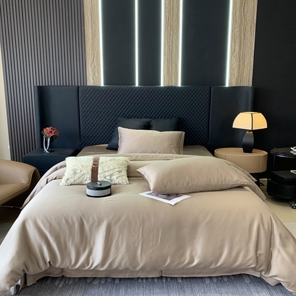 91家纺网 家纺一手货源 找家纺 （总）莱豫家纺 2024新款80支莱赛尔天丝纯色双拼四件套