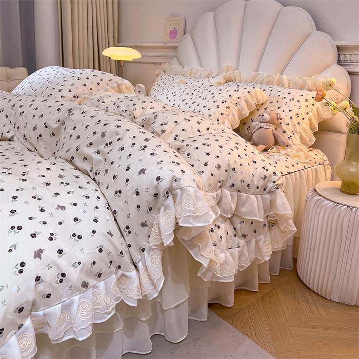 91家纺网 家纺一手货源 找家纺 恒爱家纺 2024新款梦幻情缘全棉公主风四件套 夜皇后