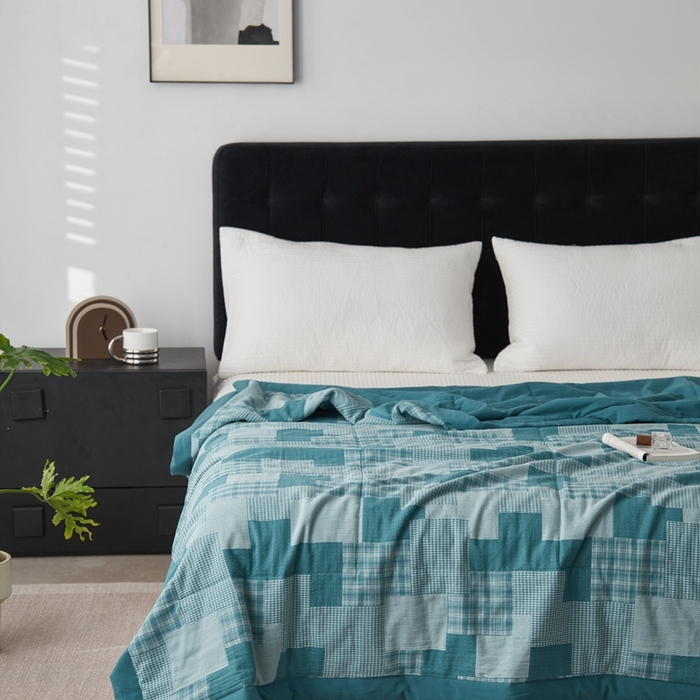 91家纺网 家纺一手货源 找家纺 安莱生活 2024新款双层纱拼布田园单夏被系列 拼布田园-乌兰