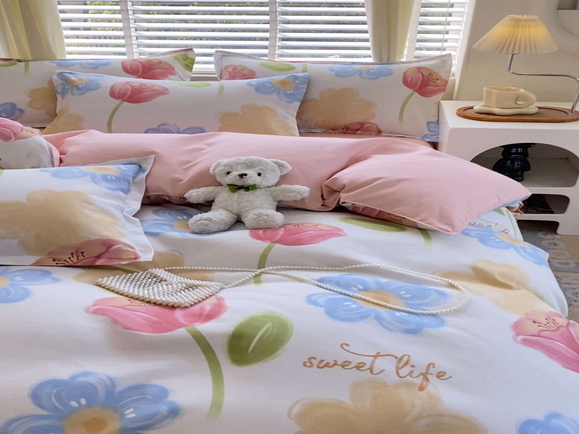 91家纺网 家纺一手货源 找家纺 金丝兔 2025新款植物羊绒加厚磨毛印花四件套直播热款全年供货量大可送 海盐白茶