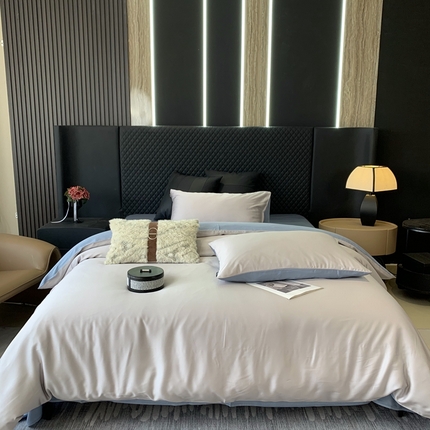 91家纺网 家纺一手货源 找家纺 莱豫家纺 2024新款80支莱赛尔天丝纯色双拼四件套 莫奈印象灰