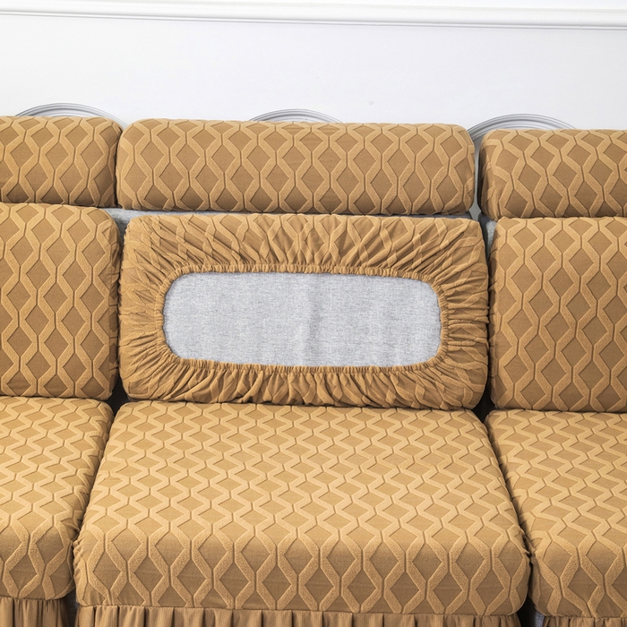 91家纺网 家纺一手货源 找家纺 千彤沙发垫 2024新款裙边款拉花绒菱形格系列沙发笠 咖色