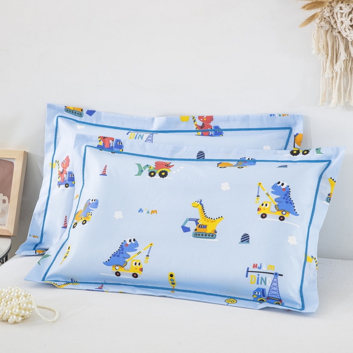 91家纺网 家纺一手货源 找家纺 乐秀家纺 2024新款卡通全棉枕套儿童幼儿园枕头恐龙工程队