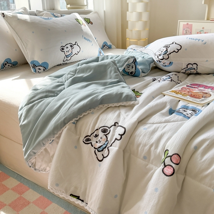 91家纺网 家纺一手货源 找家纺 慕尚家纺2025新款双层纱水洗夏被子被芯 淘气狗