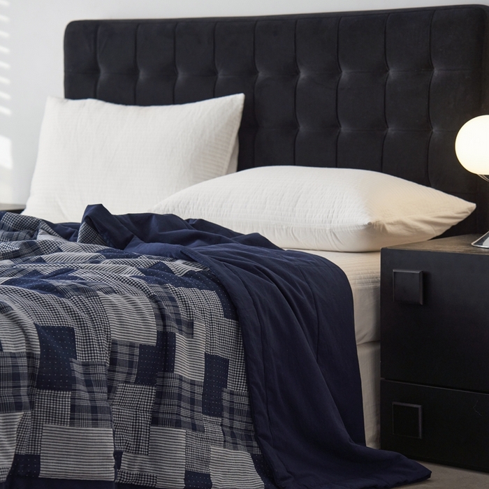 91家纺网 家纺一手货源 找家纺 安莱生活 2024新款双层纱拼布田园单夏被系列 拼布田园-藏青