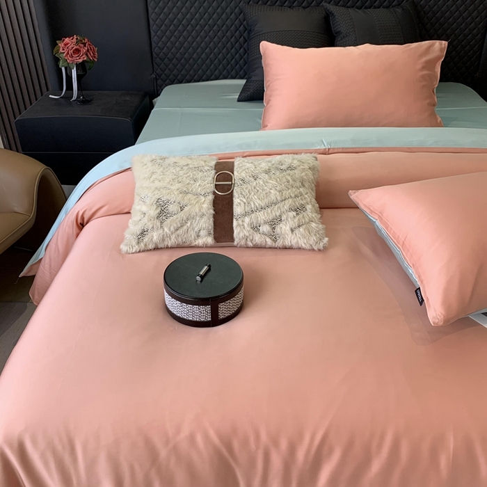 91家纺网 家纺一手货源 找家纺 莱豫家纺 2024新款80支莱赛尔天丝纯色双拼四件套 伯爵夫人粉