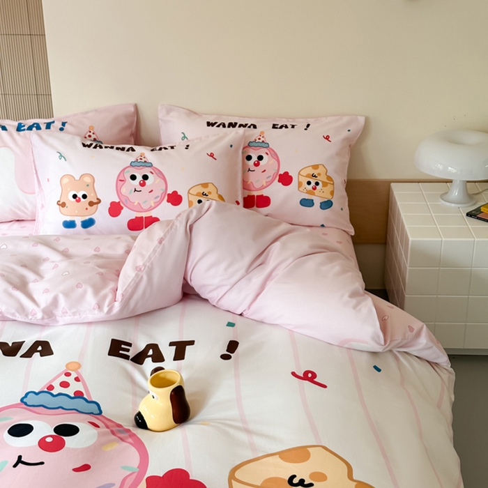 91家纺网 家纺一手货源 找家纺 曼之夏 2024新款40支高精密数码印花全棉四件套 奶油派对