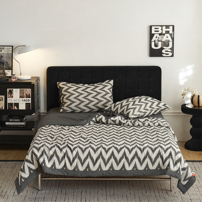 91家纺网 家纺一手货源 找家纺 （总）安莱生活 2024新款双层纱色织提花海澜夏被及四件套系列