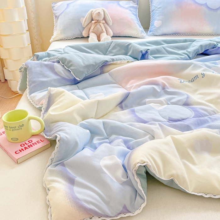 91家纺网 家纺一手货源 找家纺 慕尚家纺2025新款双层纱水洗夏被子被芯 梦花园