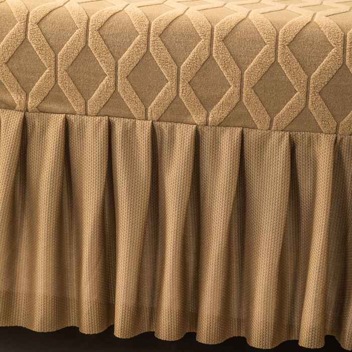 91家纺网 家纺一手货源 找家纺 千彤沙发垫 2024新款裙边款拉花绒菱形格系列沙发笠 咖色