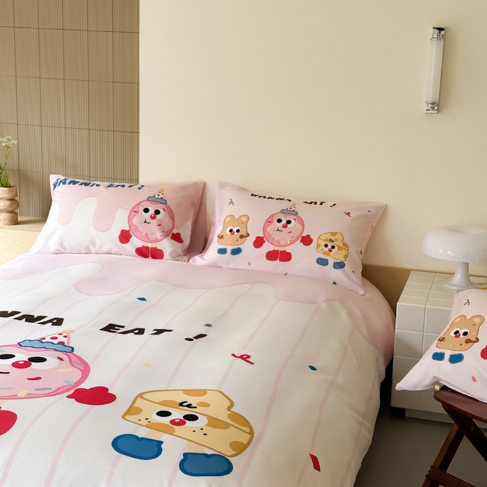 91家纺网 家纺一手货源 找家纺 曼之夏 2024新款40支高精密数码印花全棉四件套 奶油派对