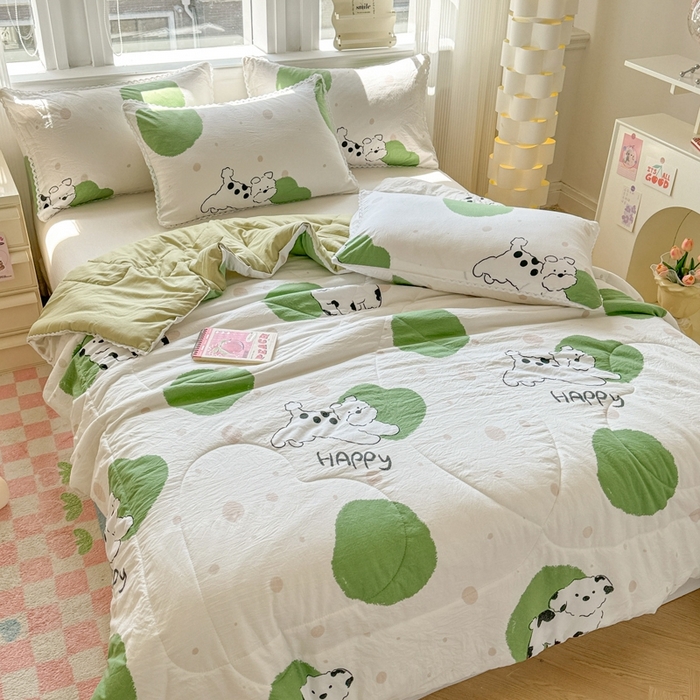 91家纺网 家纺一手货源 找家纺 慕尚家纺2025新款双层纱水洗夏被子被芯 波点狗