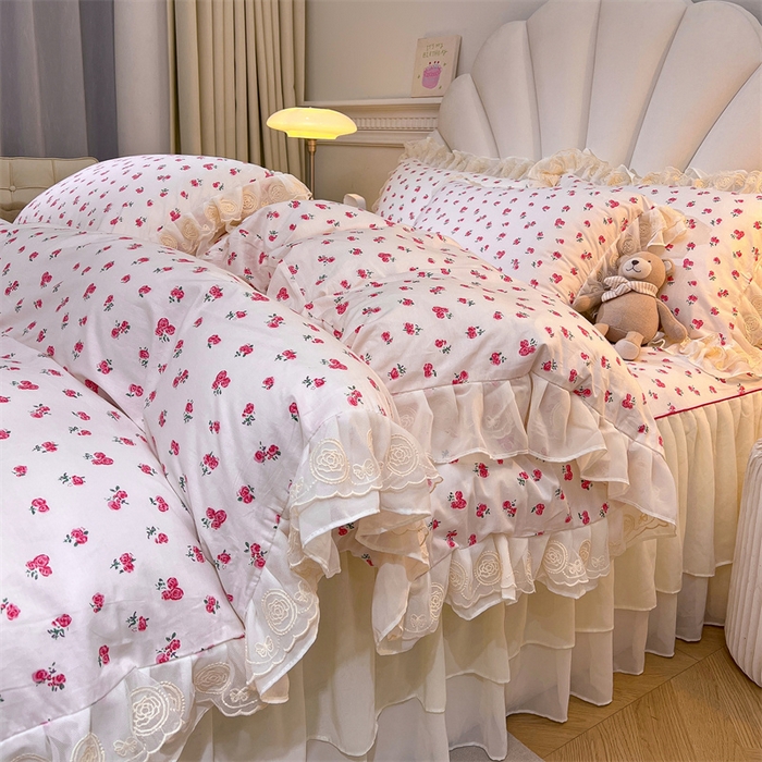 91家纺网 家纺一手货源 找家纺 恒爱家纺 2024新款梦幻情缘全棉公主风四件套 樱花雨