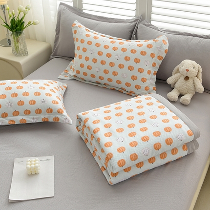 91家纺网 家纺一手货源 找家纺 圣楚家纺 2024新款清柔泡泡纱夏被 幸运南瓜