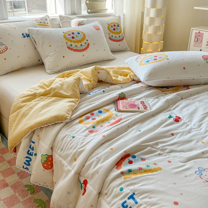 91家纺网 家纺一手货源 找家纺 慕尚家纺2025新款双层纱水洗夏被子被芯 可口蛋糕