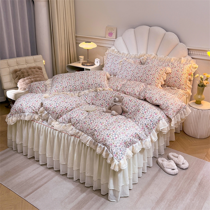 91家纺网 家纺一手货源 找家纺 恒爱家纺 2024新款梦幻情缘全棉公主风四件套 春花秋月