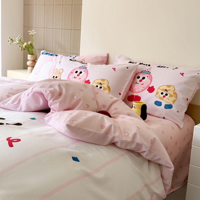 91家纺网 家纺一手货源 找家纺 曼之夏 2024新款40支高精密数码印花全棉四件套 奶油派对