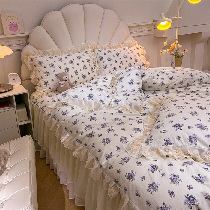 91家纺网 家纺一手货源 找家纺 恒爱家纺 2024新款梦幻情缘全棉公主风四件套 小苍兰