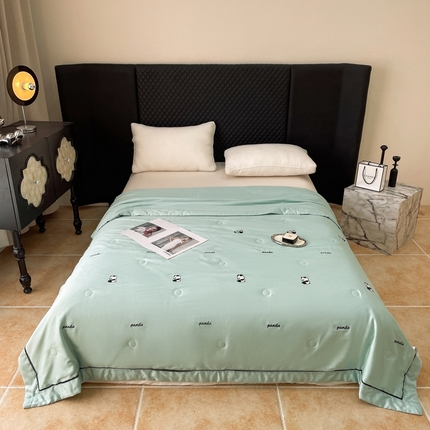 被靠被 2024新款熊猫刺绣凉感莱赛尔夏被被子被芯 猫眼绿