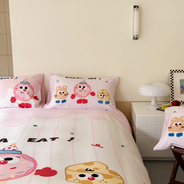 91家纺网 家纺一手货源 找家纺 曼之夏 2024新款40支高精密数码印花全棉四件套 奶油派对