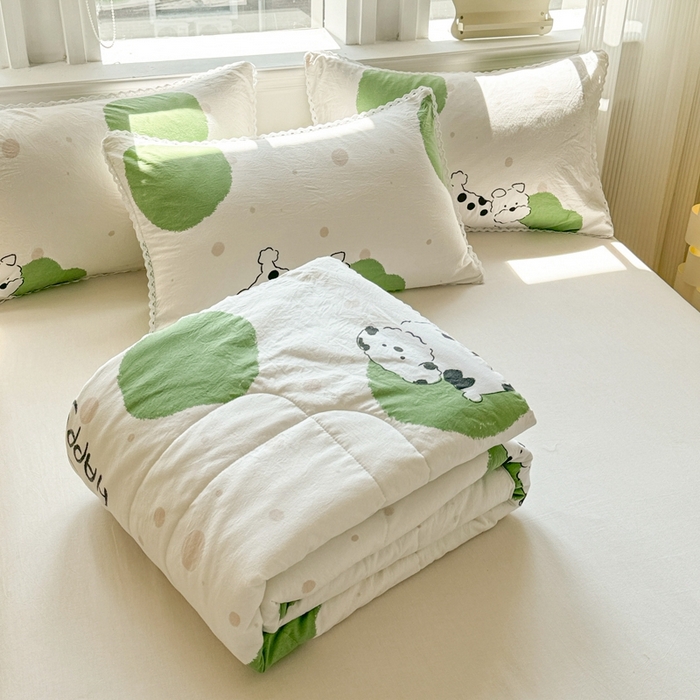 91家纺网 家纺一手货源 找家纺 慕尚家纺2025新款双层纱水洗夏被子被芯 波点狗