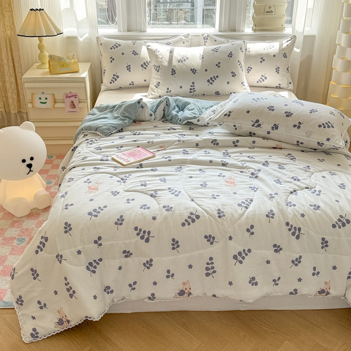 91家纺网 家纺一手货源 找家纺 慕尚家纺2025新款双层纱水洗夏被子被芯 兔稚