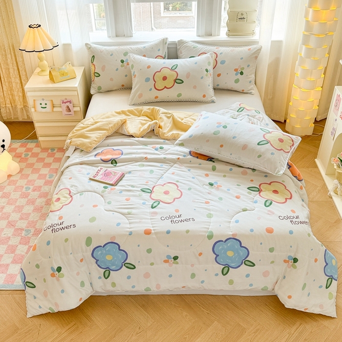 91家纺网 家纺一手货源 找家纺 慕尚家纺2025新款双层纱水洗夏被子被芯 绿野小花