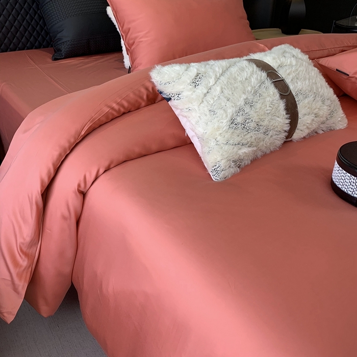 91家纺网 家纺一手货源 找家纺 莱豫家纺 2024新款80支莱赛尔天丝纯色双拼四件套 西部风情橘