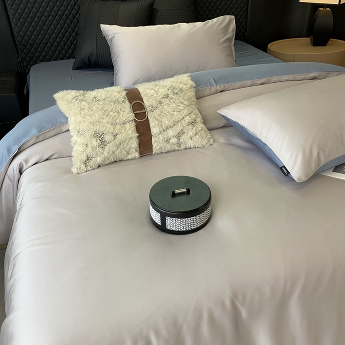 91家纺网 家纺一手货源 找家纺 莱豫家纺 2024新款80支莱赛尔天丝纯色双拼四件套 莫奈印象灰