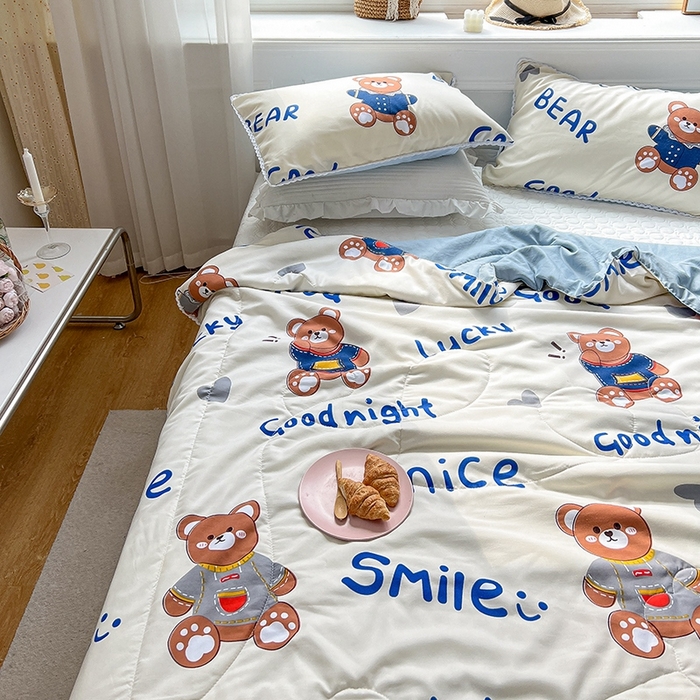 91家纺网 家纺一手货源 找家纺 慕尚家纺2025新款双层纱水洗夏被子被芯 超酷熊