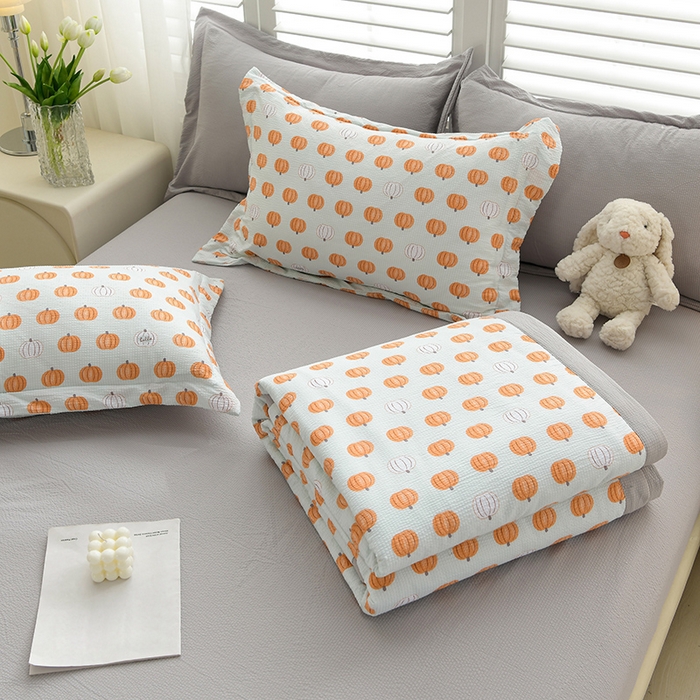 91家纺网 家纺一手货源 找家纺 圣楚家纺 2024新款清柔泡泡纱夏被 幸运南瓜