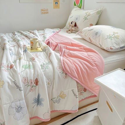 柒月2024新款华夫格小清新卡通印花夏被 美丽花花-