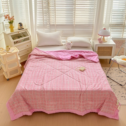 亚龙工厂店 2024新款A类水洗棉无印风夏被 粉色格子