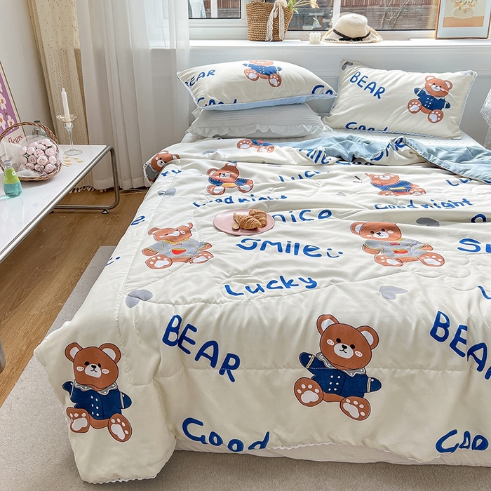 91家纺网 家纺一手货源 找家纺 慕尚家纺2025新款双层纱水洗夏被子被芯 超酷熊